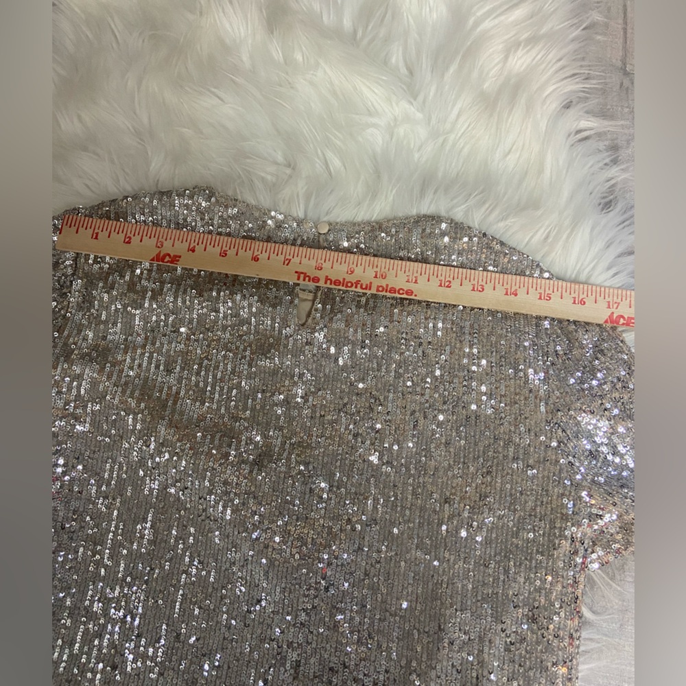 Gianni Bini Silver Sequin Short Sleeve Top - Picture 11 of 11